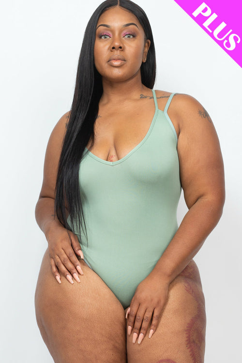 PLUS SIZE Crisscross Back Bodysuit Top