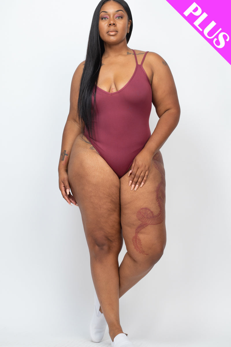 PLUS SIZE Crisscross Back Bodysuit Top