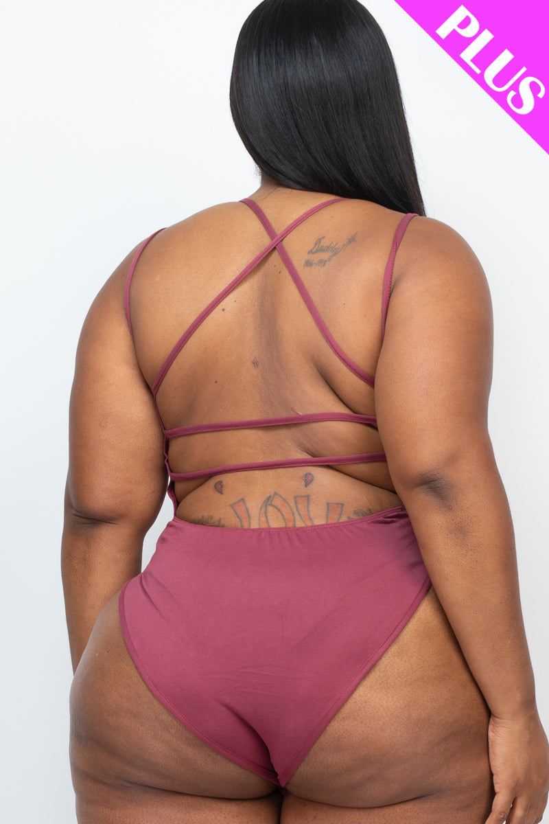 PLUS SIZE Crisscross Back Bodysuit Top