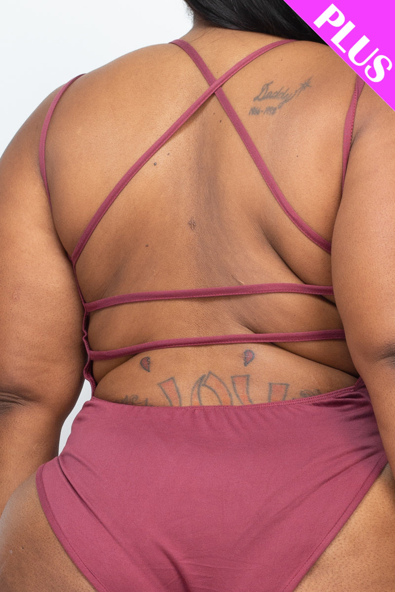 PLUS SIZE Crisscross Back Bodysuit Top