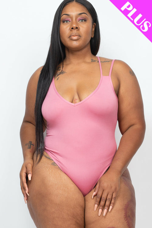PLUS SIZE Crisscross Back Bodysuit Top