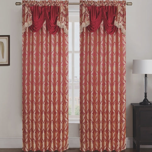 Rebecca Jacquard Rod Pocket Panel with Attached Valance Set of Two -
