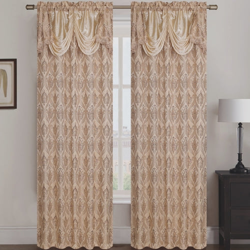 Rebecca Jacquard Rod Pocket Panel with Attached Valance Set of Two -