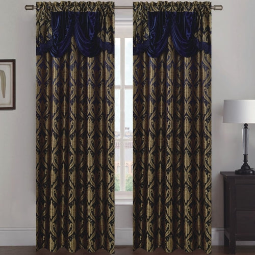 Rebecca Jacquard Rod Pocket Panel with Attached Valance Set of Two -