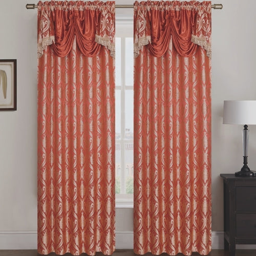 Rebecca Jacquard Rod Pocket Panel with Attached Valance Set of Two -