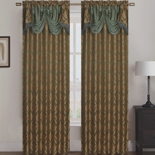 Rebecca Jacquard Rod Pocket Panel with Attached Valance Set of Two -