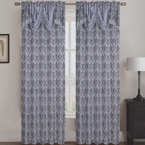 Rebecca Jacquard Rod Pocket Panel with Attached Valance Set of Two -