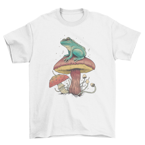 Frog over mushroom nature t-shirt