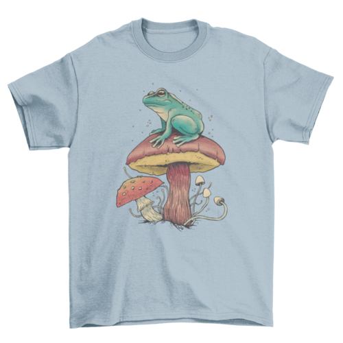 Frog over mushroom nature t-shirt