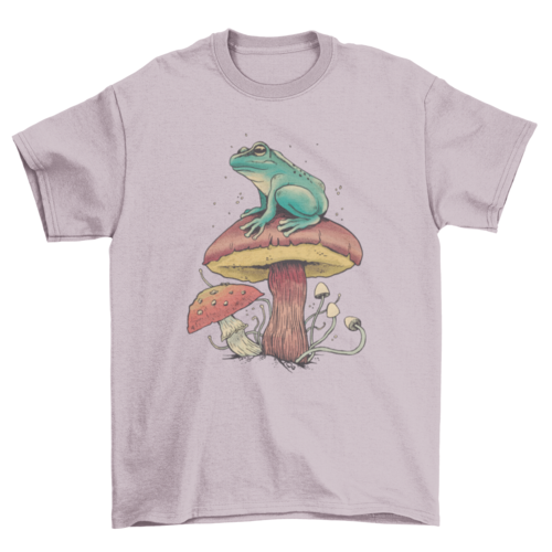 Frog over mushroom nature t-shirt