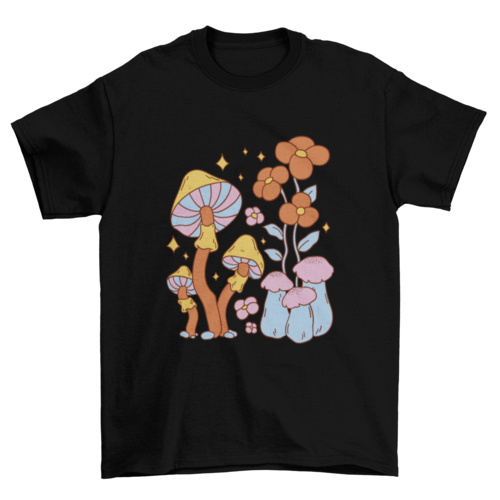 Colorful Mushrooms and Flowers T-Shirt