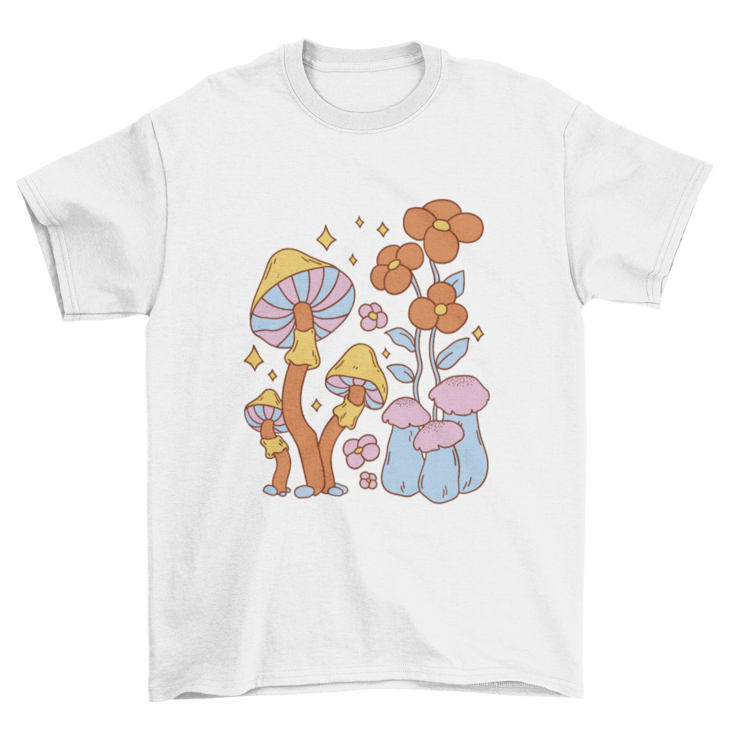 Colorful Mushrooms and Flowers T-Shirt