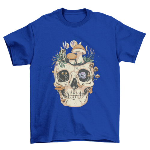 Skull with mushrooms and flowers t-shirt