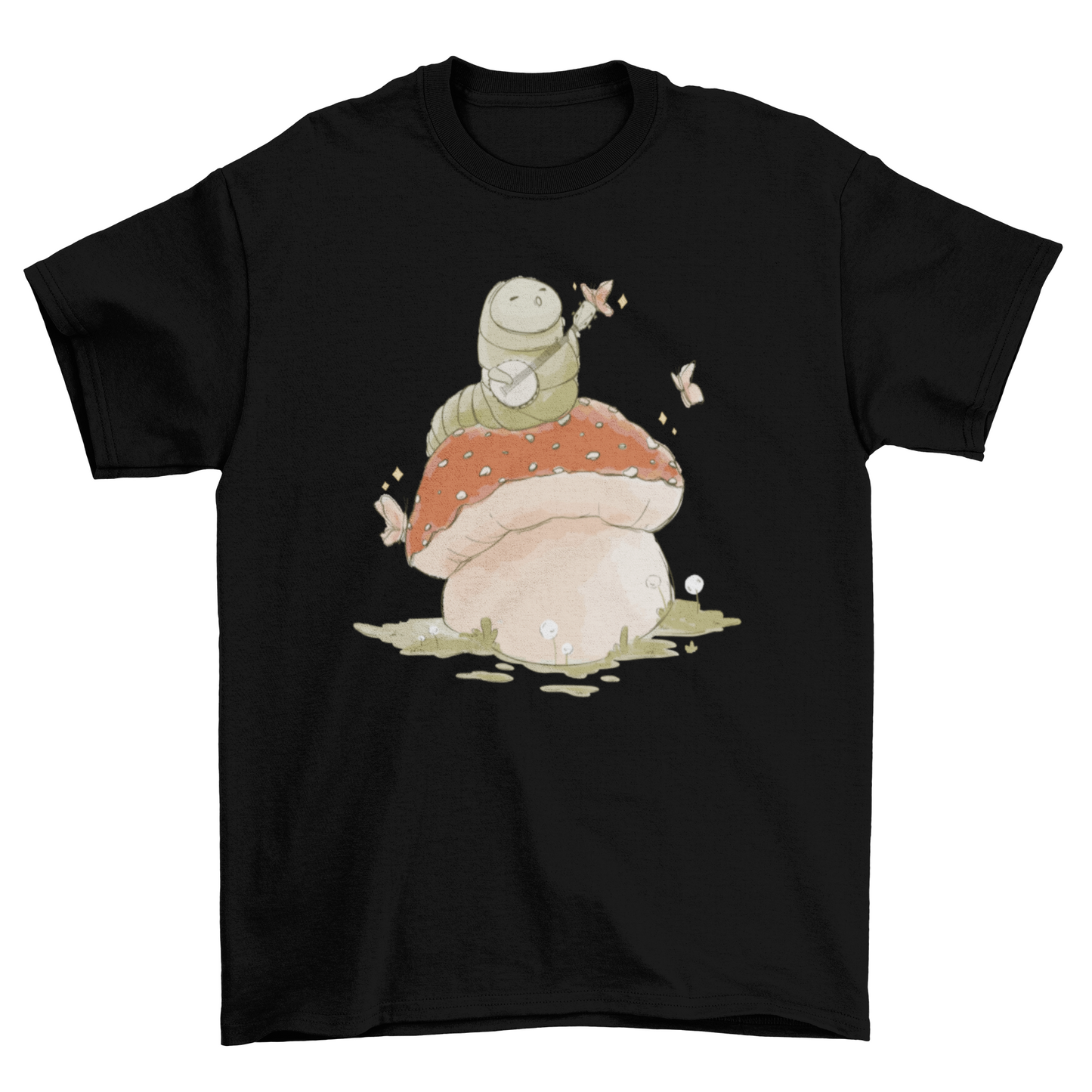Caterpillar Playing Banjo Mushroom T-shirt