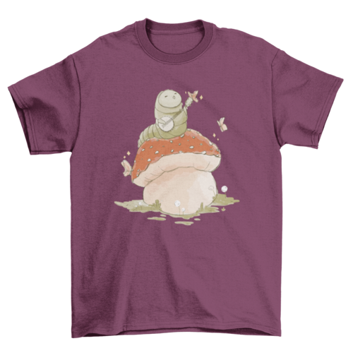 Caterpillar Playing Banjo Mushroom T-shirt