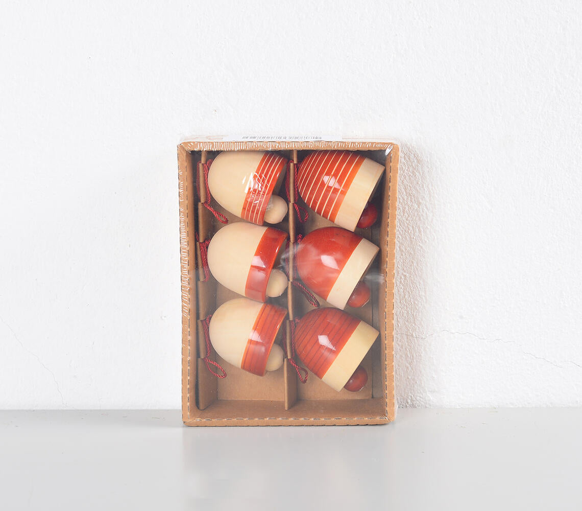 Turned Wood Christmas tree ornaments (Set of 6)