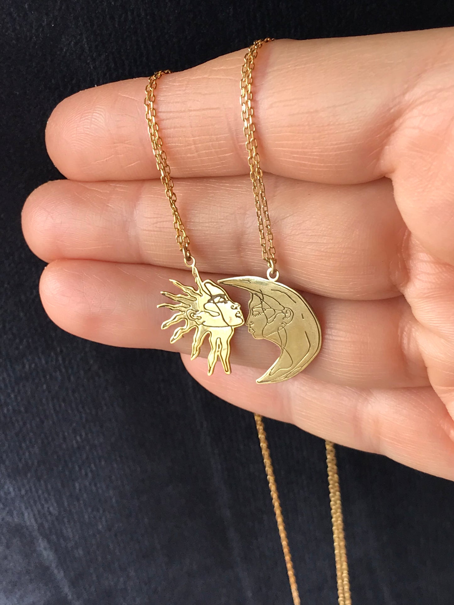 Silver Sun And Moon Couple Necklace