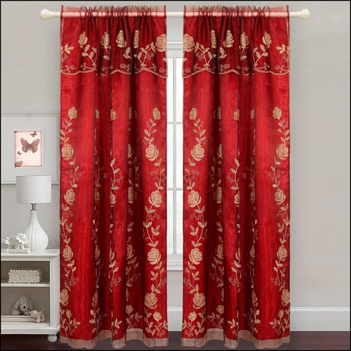 Embroidered Curtain Panel With Backing- Assorted Colors