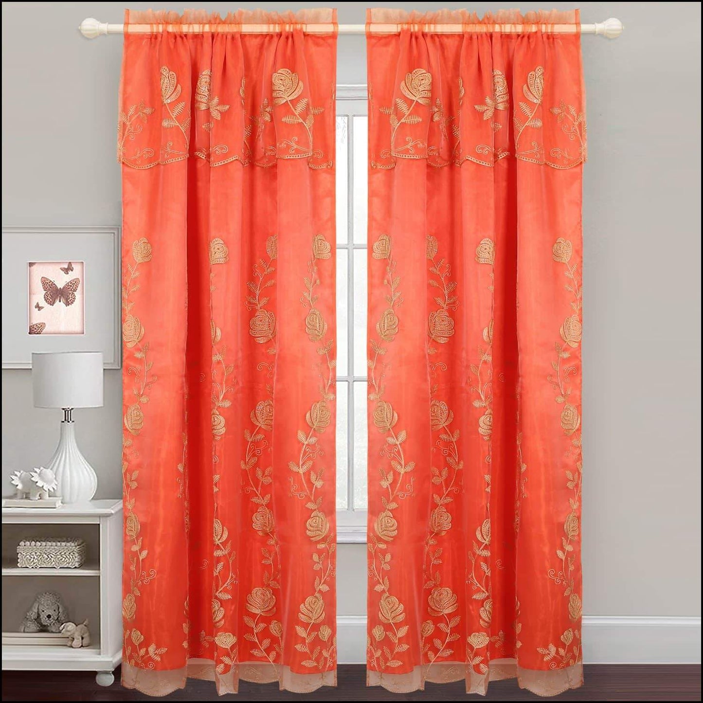 Embroidered Curtain Panel With Backing- Assorted Colors