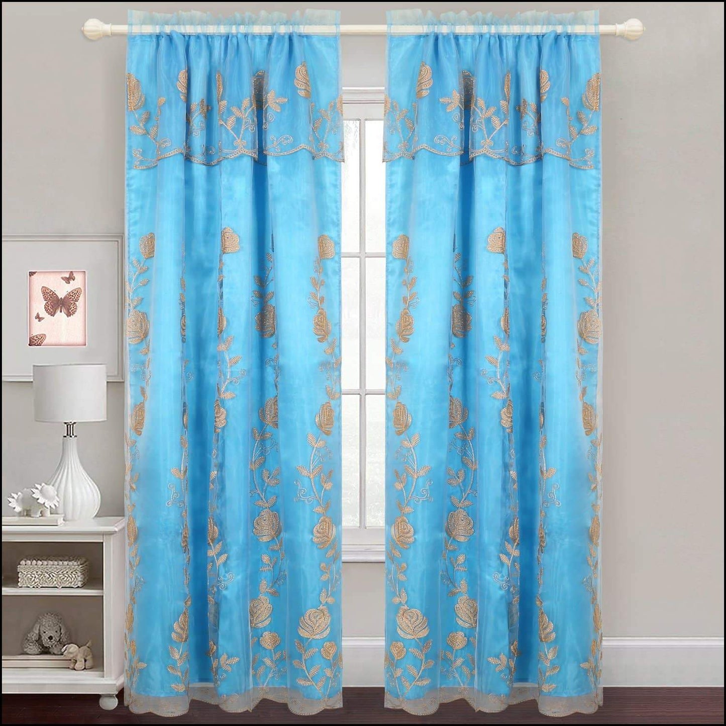 Embroidered Curtain Panel With Backing- Assorted Colors