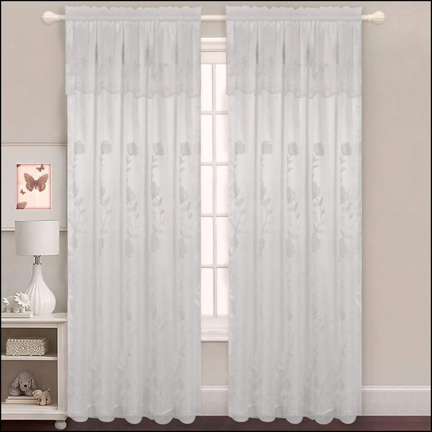 Embroidered Curtain Panel With Backing- Assorted Colors