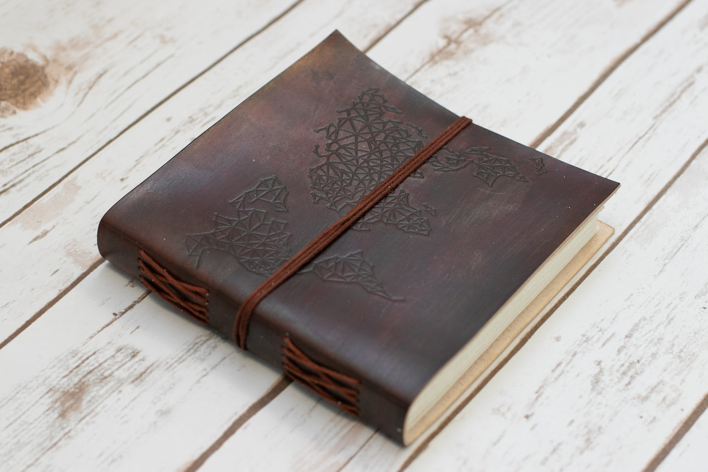 World Map Square Handmade Leather Journal