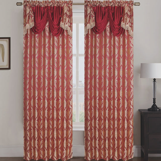Rebecca Jacquard Rod Pocket Panel with Attached Valance Set of Two -