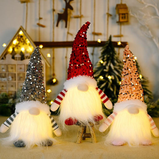 Christmas Gnome with LED Light Handmade Sequins