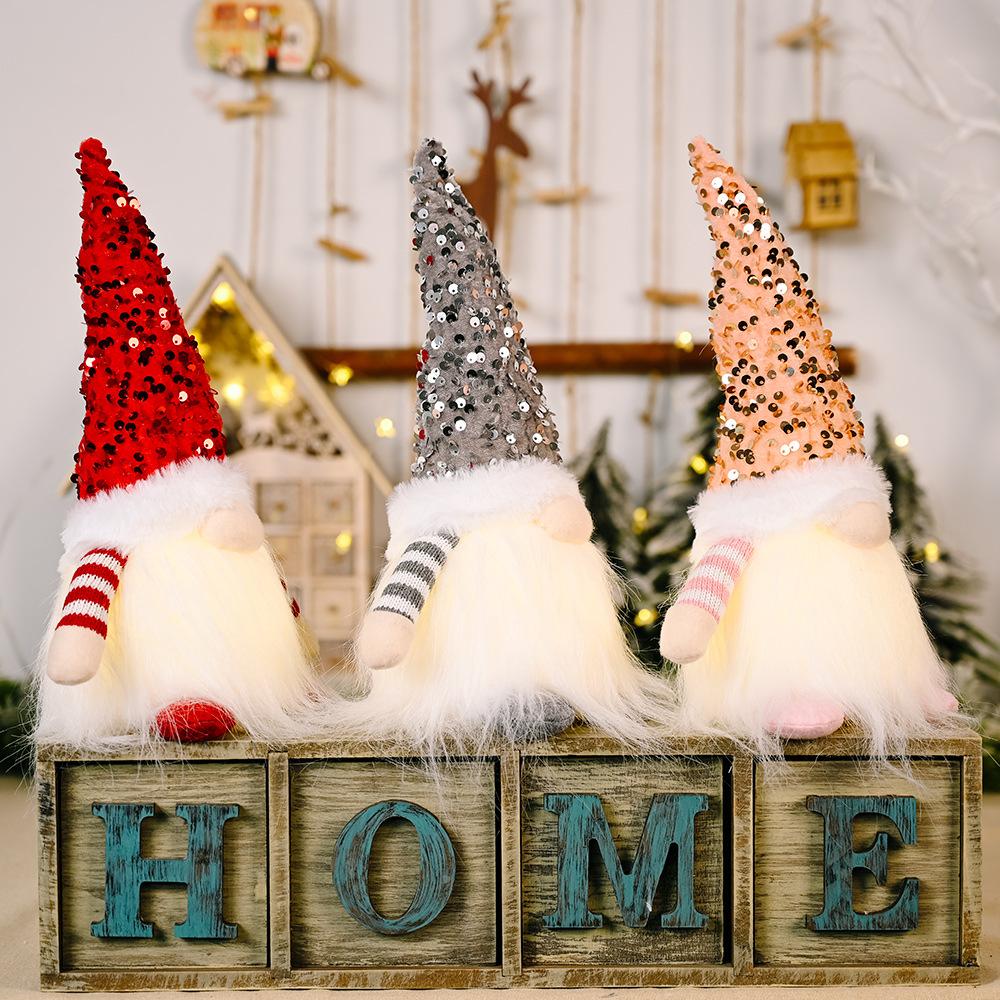 Christmas Gnome with LED Light Handmade Sequins