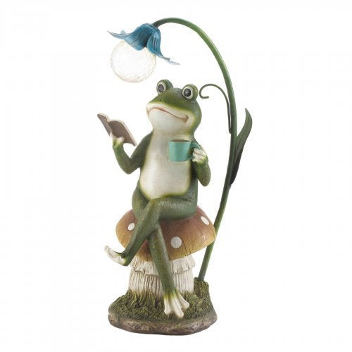 Frog On A Mushroom Solar Statue,