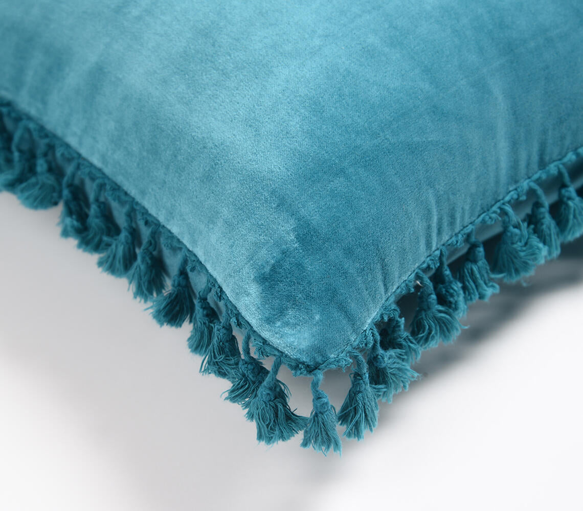 Solid Velvet Cotton Cushion Cover Border Fringes