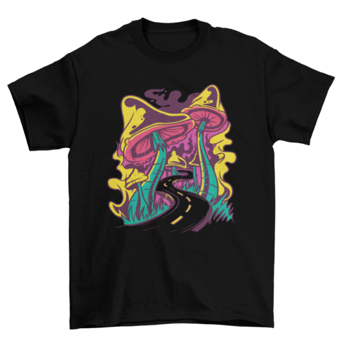 Trippy mushroom road t-shirt