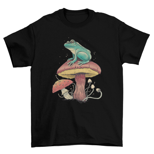 Frog over mushroom nature t-shirt