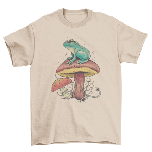 Frog over mushroom nature t-shirt