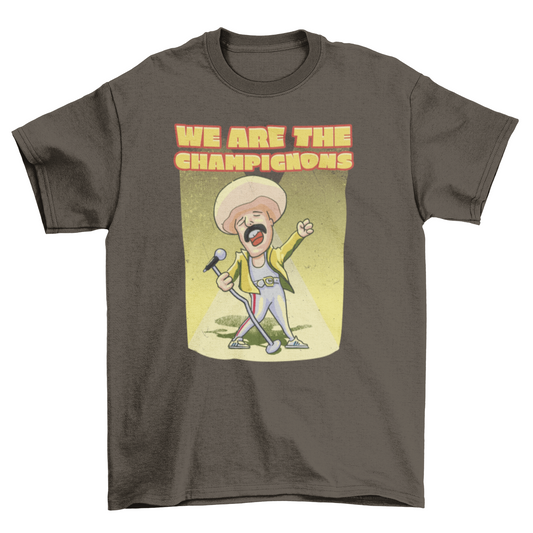 Mushroom singer with microphone parody t-shirt
