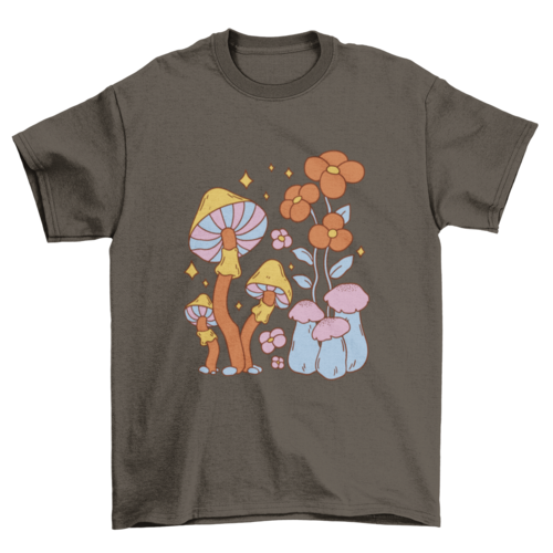 Colorful Mushrooms and Flowers T-Shirt