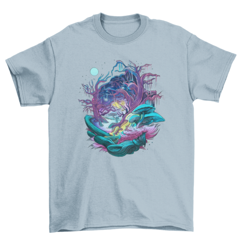 Fantasy forest mushroom and trees t-shirt