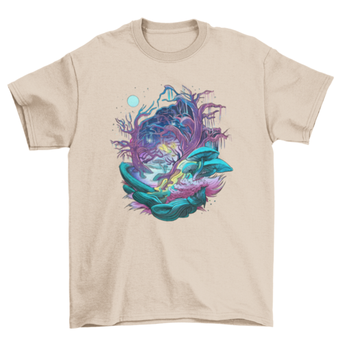 Fantasy forest mushroom and trees t-shirt