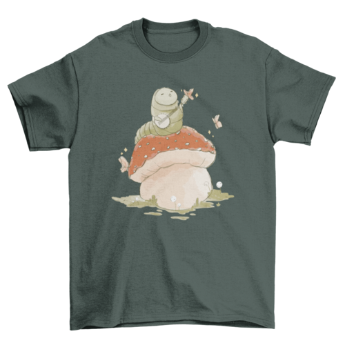 Caterpillar Playing Banjo Mushroom T-shirt