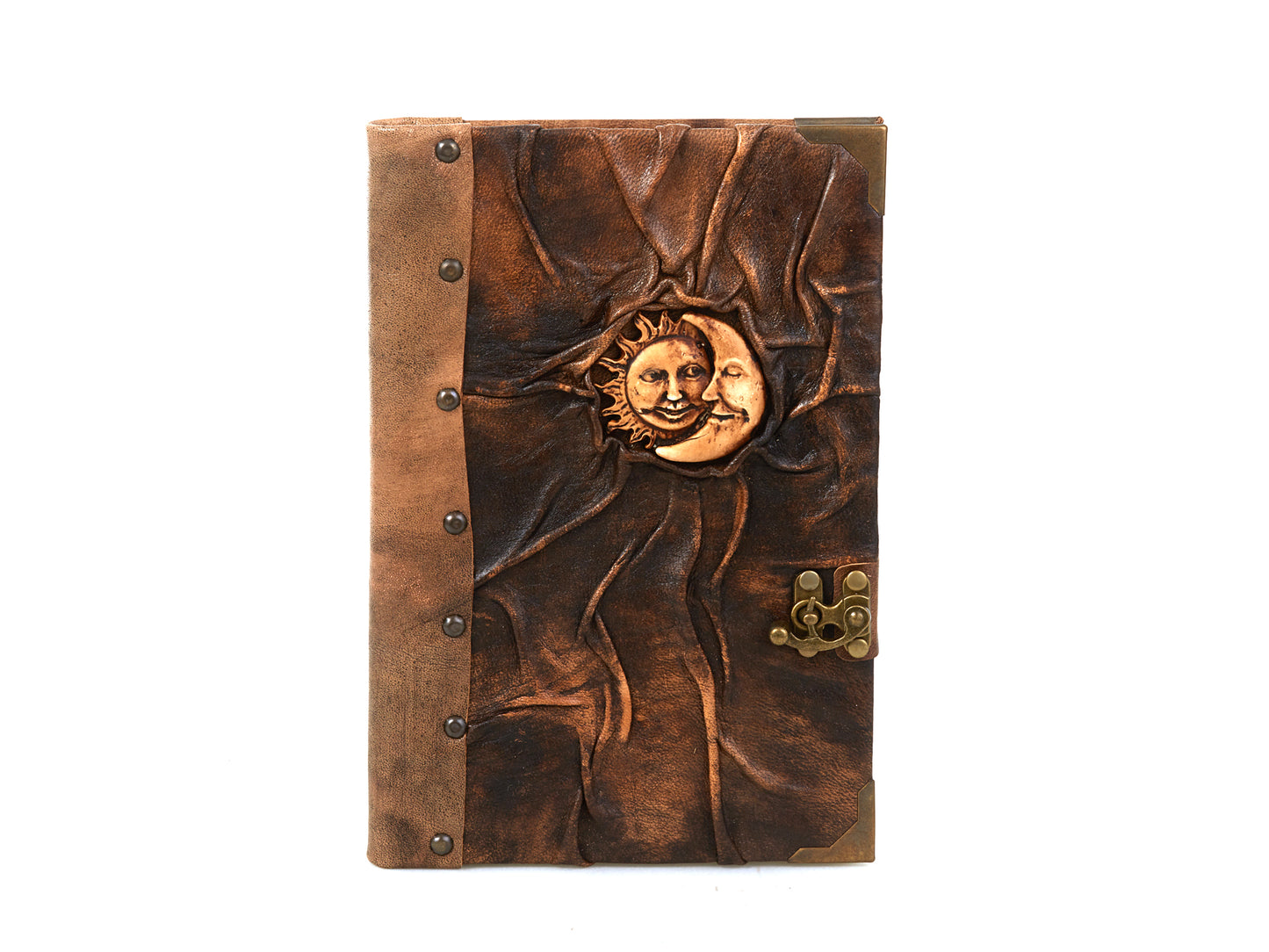 Leather Journal Notebook Sun and Moon Design