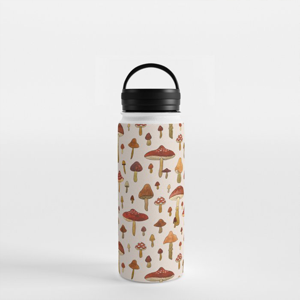 Watercolor Mushroom Handle Lid Water Bottle