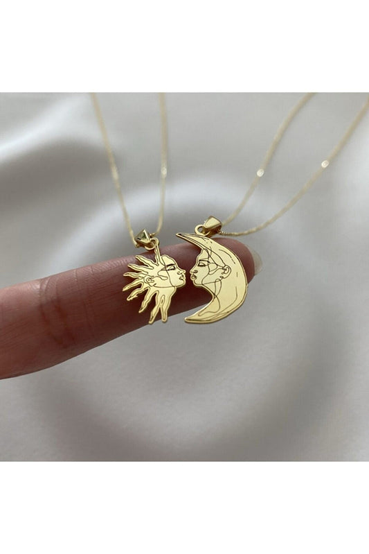 Silver Sun And Moon Couple Necklace