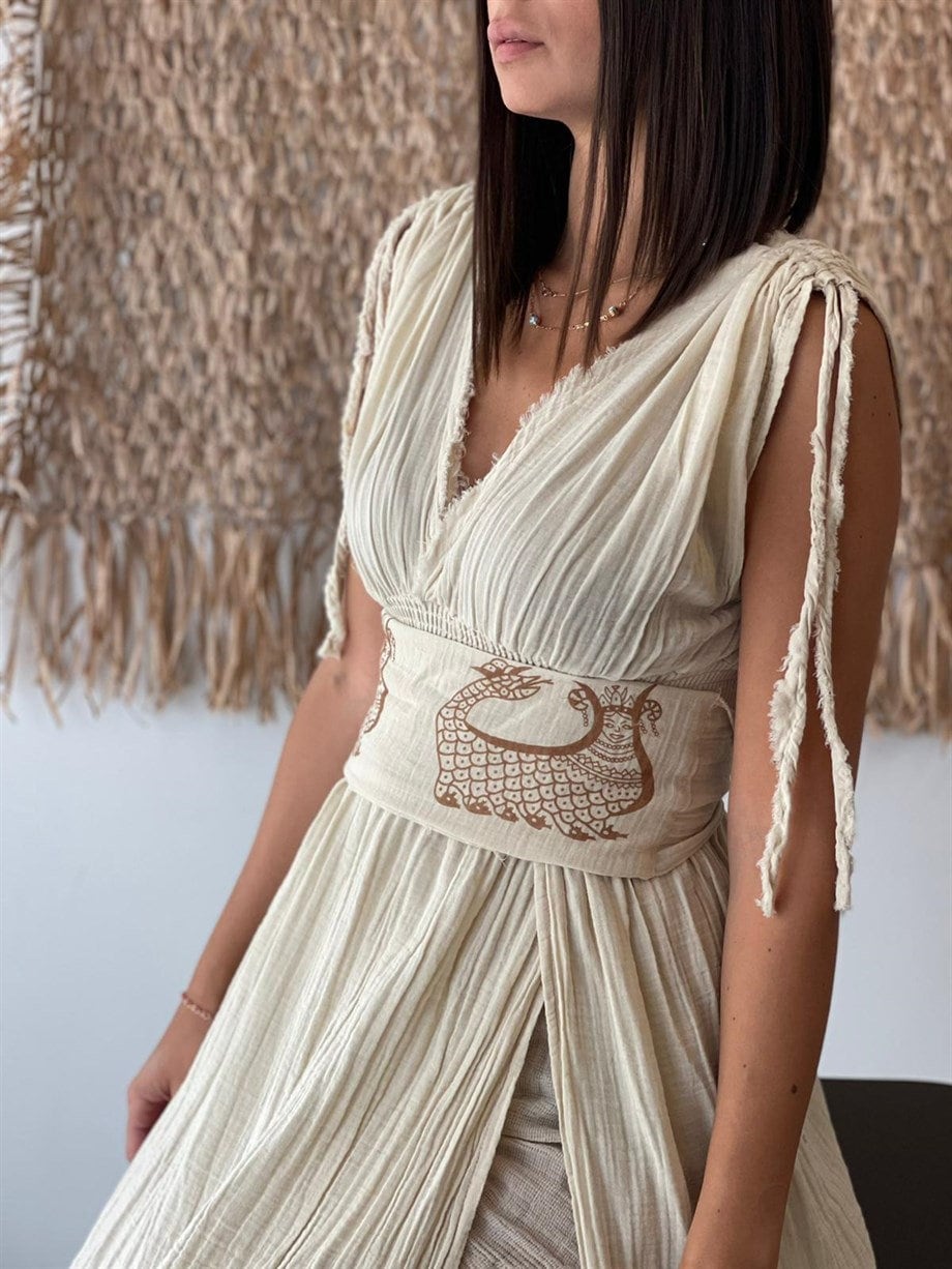 Boho Helen Dress, Long Organic Cotton Slit Summer Dress