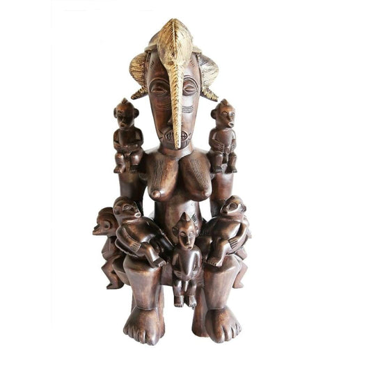 Senoufu Revived Vinatge Maternity Statue of Mother and 9 babies
