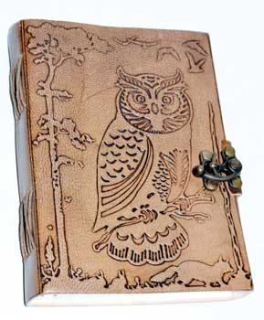 Owl in Jungle Leather Journal w/ Latch
