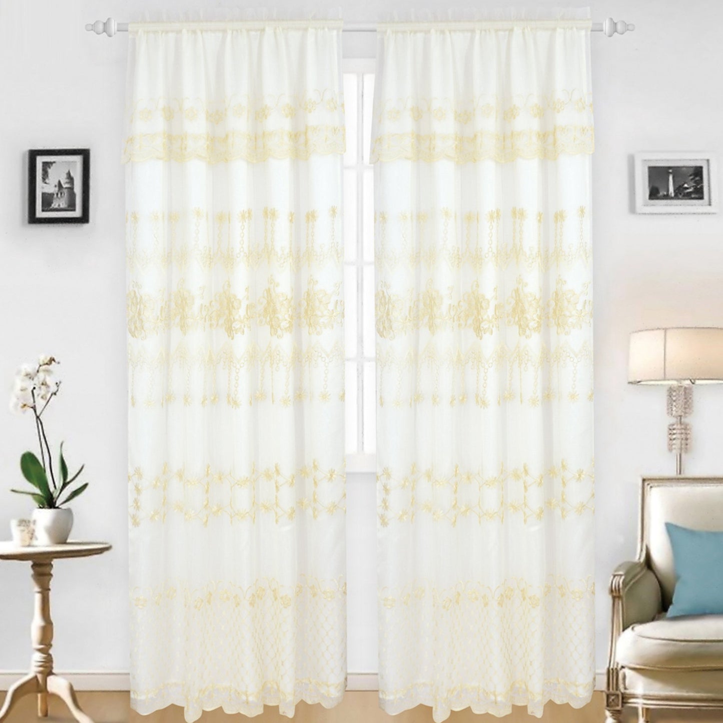 Embroidered Curtain Panel With Backing - Assorted Colors