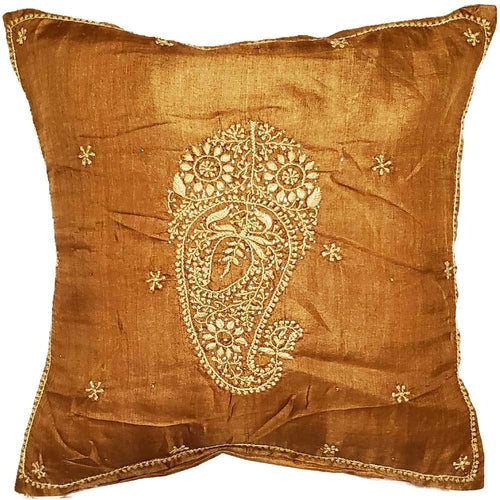 Brinda Embroidery Design Silk Fabric Decorative Pillow Cover