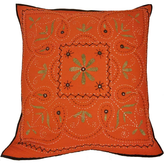 Mirror Work Aari Embroidery Decorative Pillow Cover