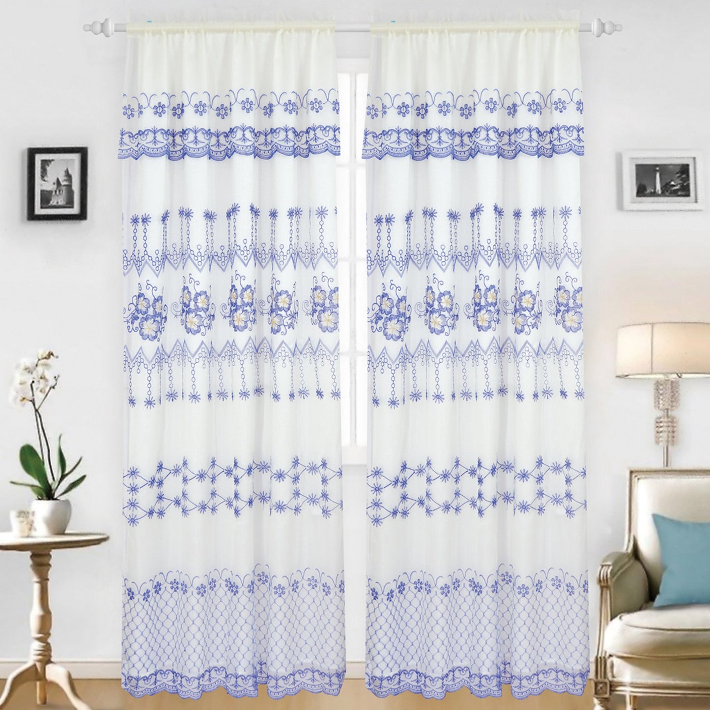 Embroidered Curtain Panel With Backing - Assorted Colors