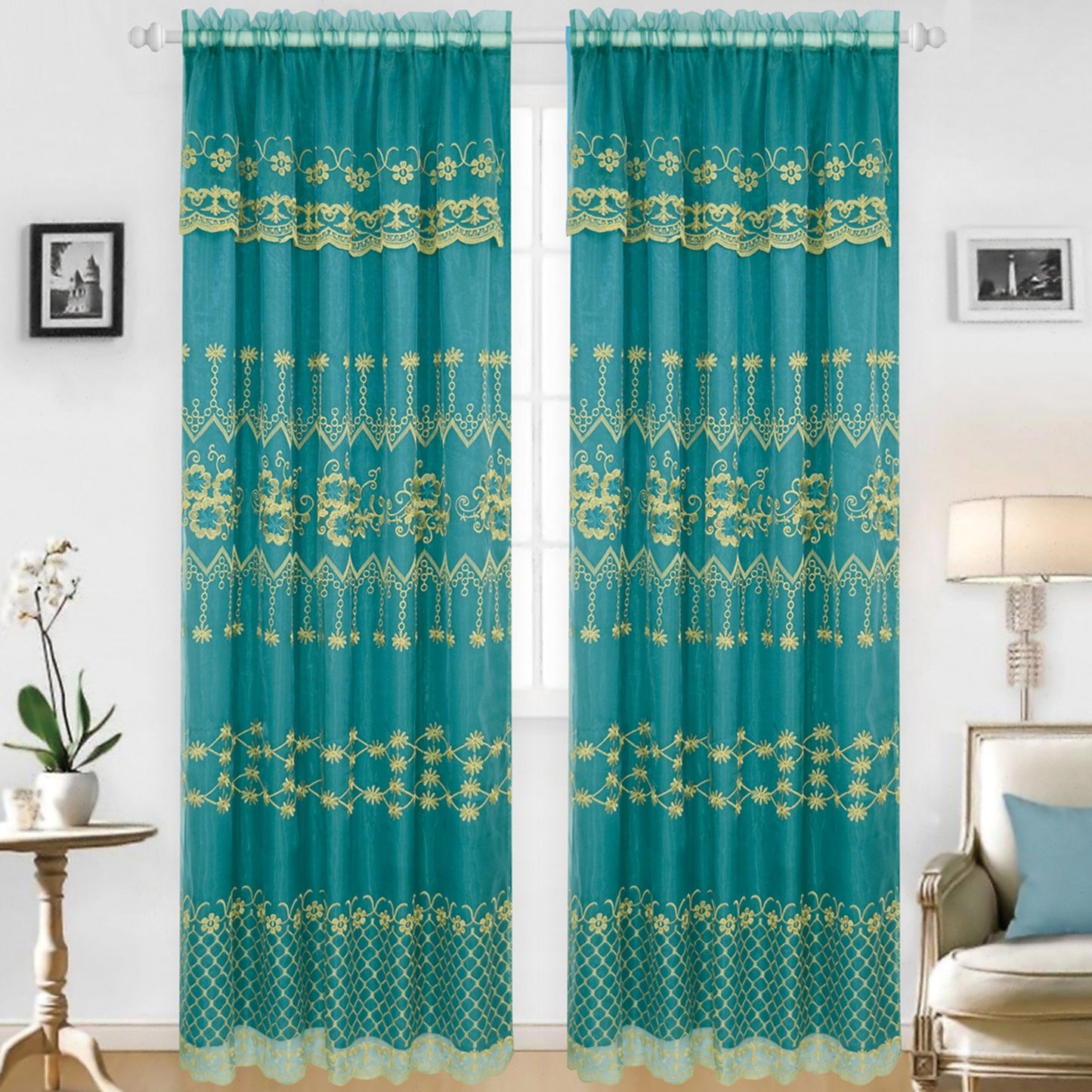 Embroidered Curtain Panel With Backing - Assorted Colors